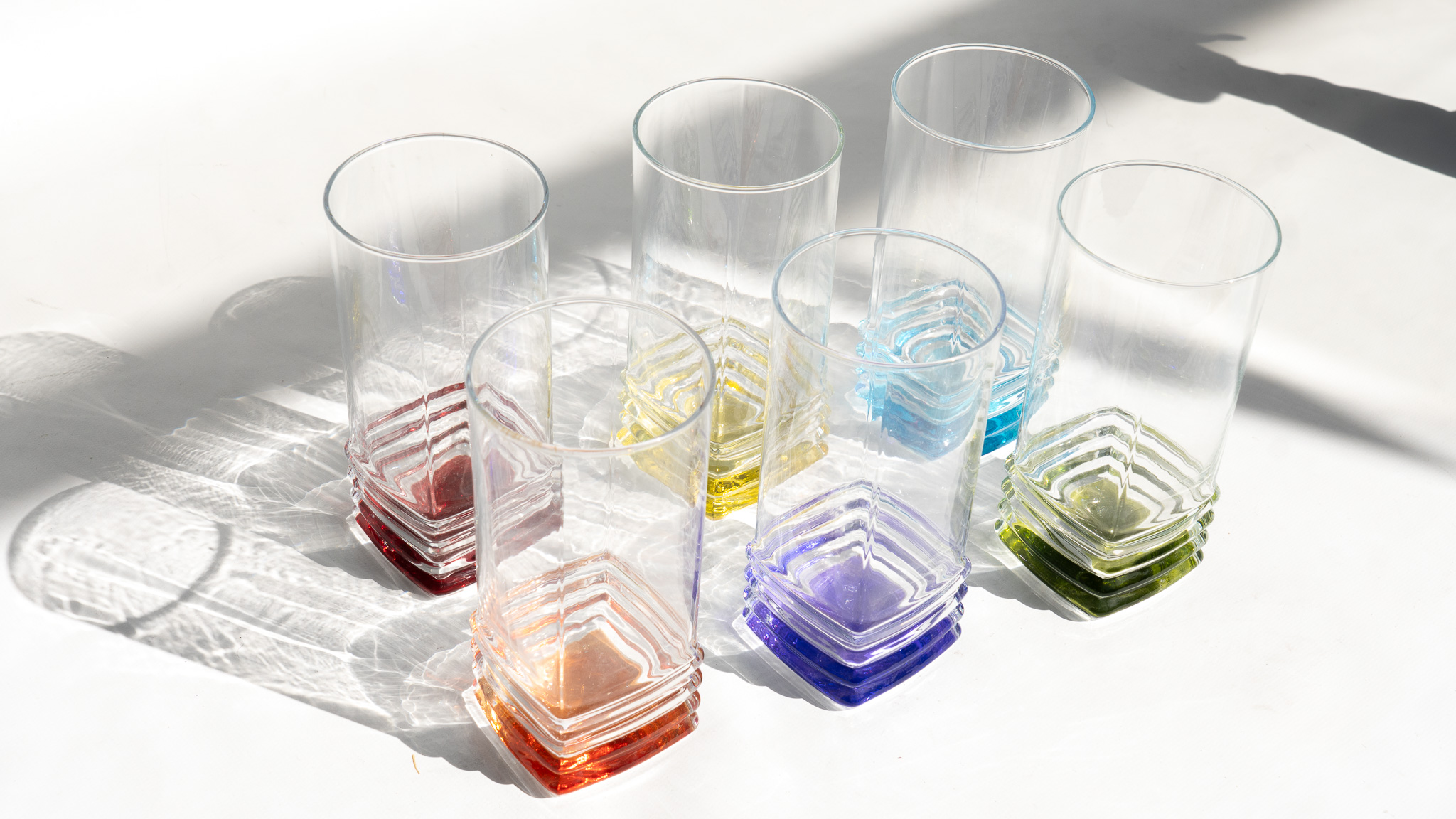 Juego de 6 Vasos Cristal Color Estilo Retro  'Rainbow', 